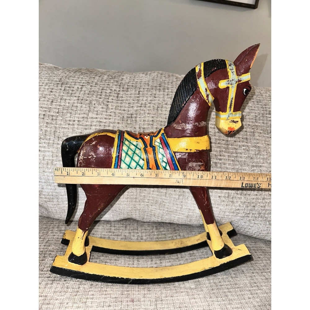 Vintage Wooden Rocking Horse - Hand Carved, Painted 18 by 16 - Nursery Decor - Picture 6 of 8